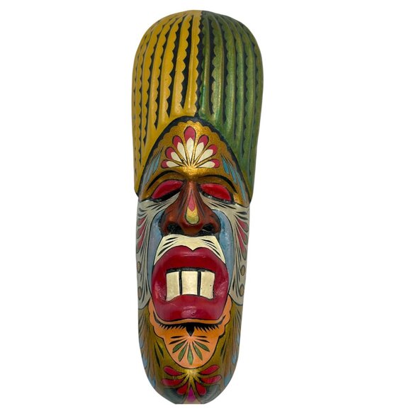 Vtg Hand-Carved & Hand-Painted Wood Wall Hanging African Tribal Face Mask 7.25” - Picture 6 of 10